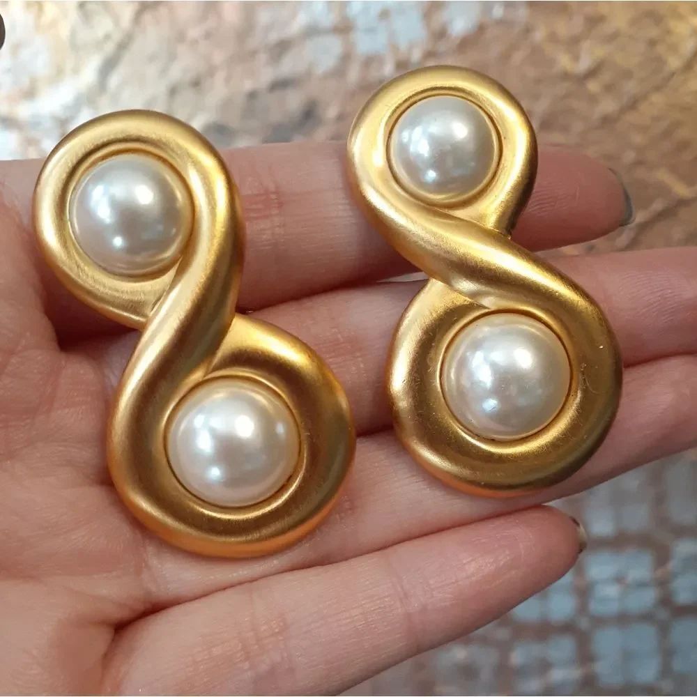 Vintage Goldtone And Faux Pearl Accent Women’s Statement Earrings